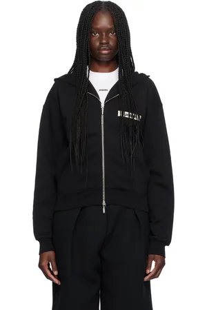 Jacquemus Pull à capuche noir à glissière et à écusson en gros-grain - La casa