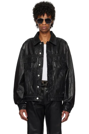 AMIRI Blouson noir en denim ciré à motif à quadrigrammes