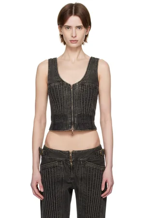 KNWLS Corset noir en denim à ornement lacé