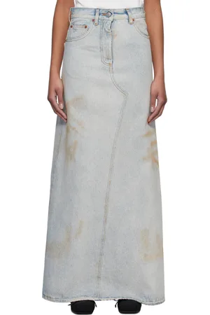 Maison Margiela Jupe longue bleue en denim à effet usé