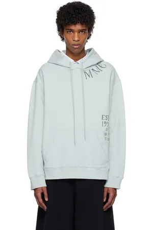 Maison Margiela Pull à capuche bleu à logos imprimés