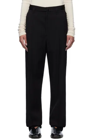 LEMAIRE Pantalon façon tailleur noir en gabardine souple à ceinture
