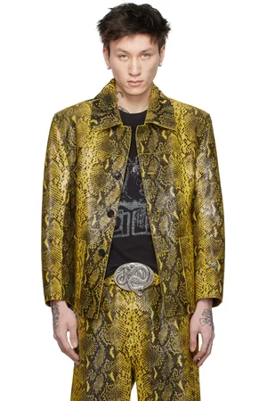 LU’U DAN Blouson Creep noir et jaune en cuir - Year of the Snake