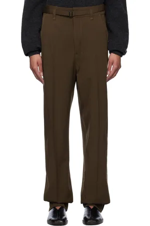 LEMAIRE Pantalon façon tailleur brun en gabardine souple à ceinture