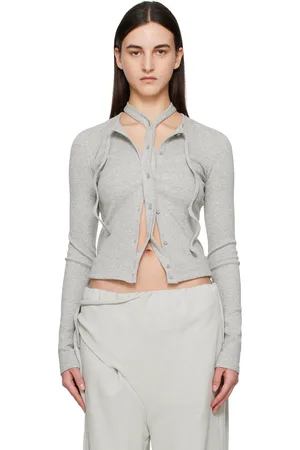 OTTOLINGER Cardigan gris en jersey côtelé à deux pattes de boutonnage