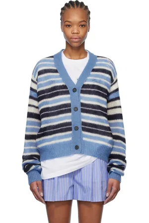 Marni Cardigan bleu en mohair à rayures