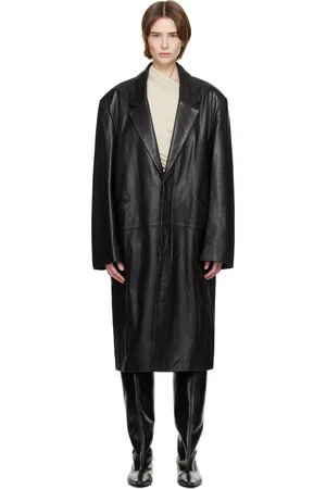 Entire Studios Manteau noir en cuir à simple boutonnage
