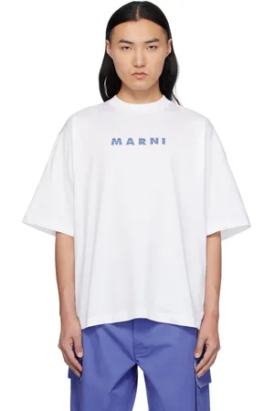 Marni T-shirt blanc à col ras du cou et à logo à carreaux