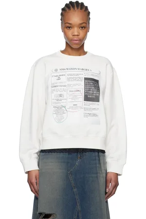 Maison Margiela Pull molletonné blanc en jersey à imprimé de journal