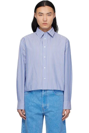Marni Chemise à manches longues bleu et blanc cassé en popeline à rayures
