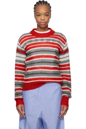 Marni Pull gris et rouge en mohair à rayures