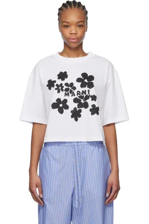 Marni T-shirt blanc à image florale à logo imprimée