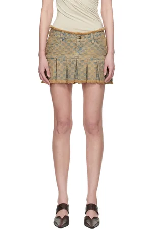 MISBHV Minijupe bleue en denim à monogrammes et à plis exclusive à SSENSE