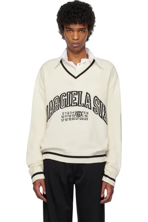 Maison Margiela Pull de style collégial blanc cassé à col en V