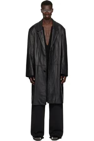 Entire Studios Manteau noir en cuir à simple boutonnage