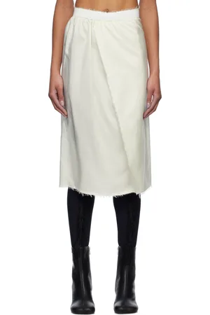 Maison Margiela Jupe midi blanc cassé à bords effilochés