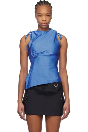 COPERNI Débardeur asymétrique bleu à appliqués floraux