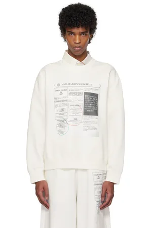 Maison Margiela Pull molletonné blanc en jersey à imprimé de journal