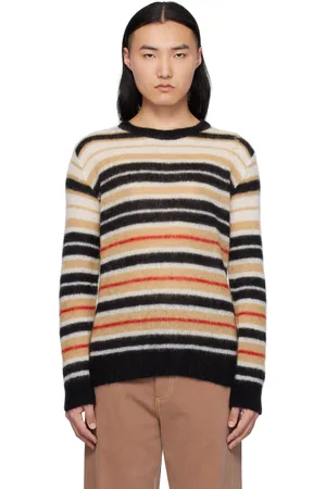 Marni Pull beige et noir en tricot brossé de mohair à rayures