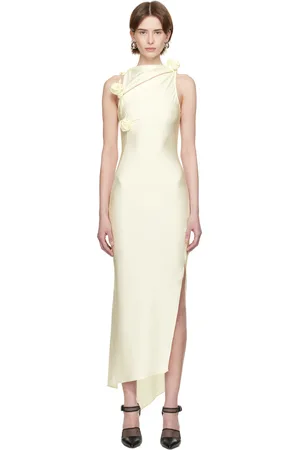 COPERNI Robe de soirée asymétrique longue blanc cassé à appliqués floraux