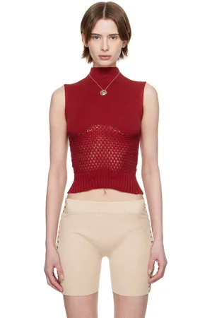 Isa Boulder Haut sans manches rouge en tricot à motif en nid d