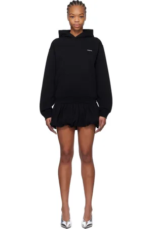 COPERNI Robe courte de style pull à capuche noire à ourlet bouffant et à logo