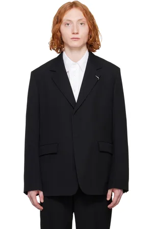 Jil Sander Veston noir en gabardine de laine à revers tailleur pointu