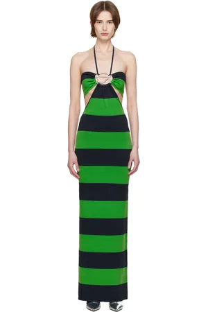 COPERNI Robe longue vert et bleu marine en tricot à rayures et à corsage bain de soleil