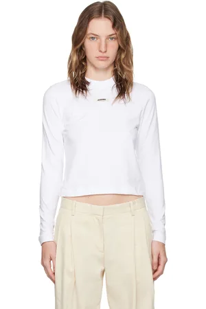 Jacquemus T-shirt à manches longues blanc à étiquette en gros-grain - Les classiques