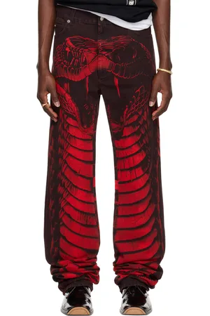 LU’U DAN Jean droit noir et rouge à revers prolongés - Year of the Snake