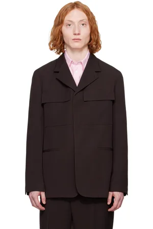 Jil Sander Veston brun en gabardine de laine à revers tailleur pointu