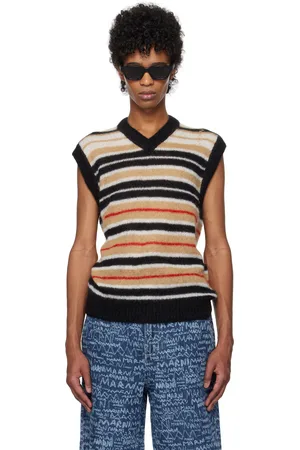 Marni Gilet noir et beige en tricot brossé