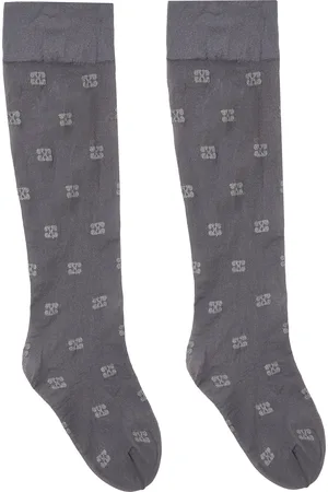 Ganni Chaussettes grises en filet à motif à logos papillon scintillant