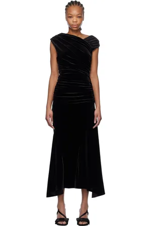 Ganni Robe longue noire en velours à effet ruché
