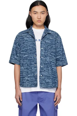 Marni Chemise bleu marine en denim à motif décoloré imprimé au laser