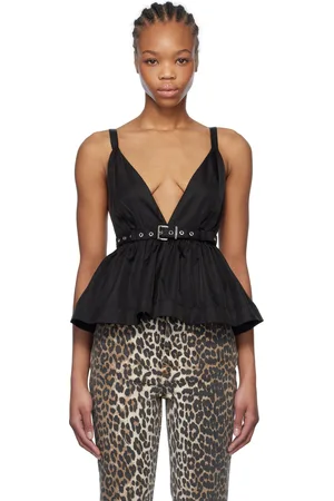 Ganni Haut noir en satin duchesse de nylon à bretelles