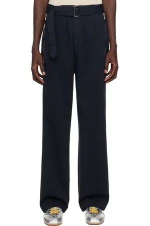 DRIES VAN NOTEN Pantalon droit bleu marine à ceinture