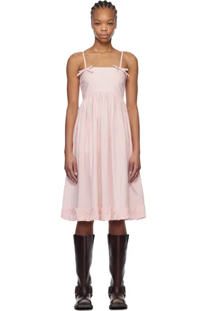 Ganni Robe midi rose en popeline de coton à bretelles fines