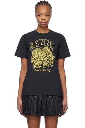 Ganni T-shirt décontracté noir en jersey à image