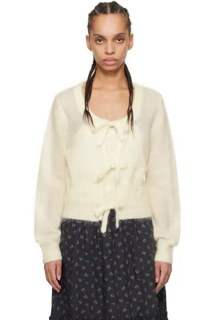 Ganni Cardigan blanc cassé à attaches à nouer