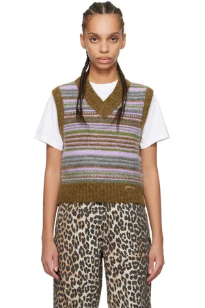 Ganni Gilet multicolore en laine fine à rayures