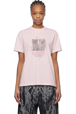 Ganni T-shirt décontracté rose en jersey à image à logo