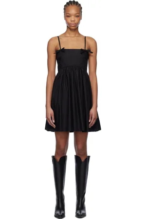 Ganni Robe courte noire en popeline de coton à bretelles fines