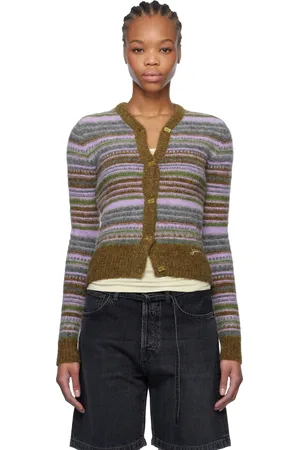 Ganni Cardigan multicolore en tricot brossé de laine à rayures