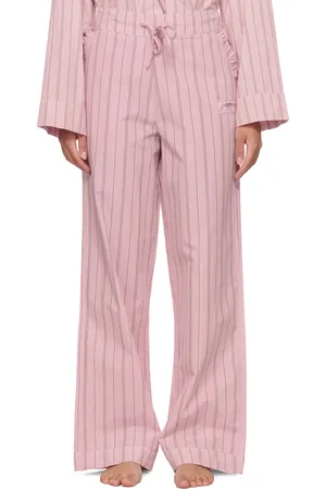 Ganni Pantalon de pyjama rose en coton à rayures
