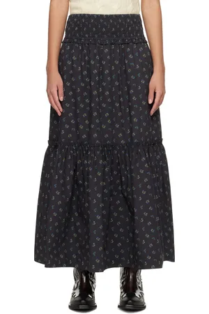 Ganni Jupe longue noire à motif fleuri imprimé