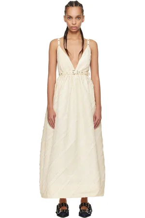 Ganni Robe longue blanc cassé à rayures et à ceinture