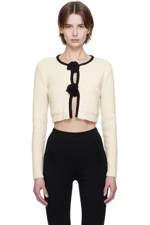 Kijun Cardigan blanc cassé en tricot à appliqués en crochet