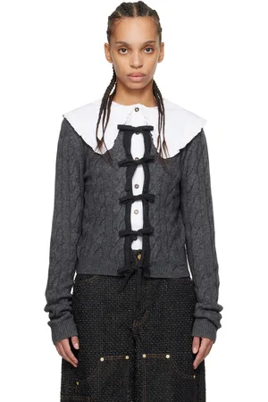Ganni Cardigan gris en cachemire mélangé à attaches à nouer