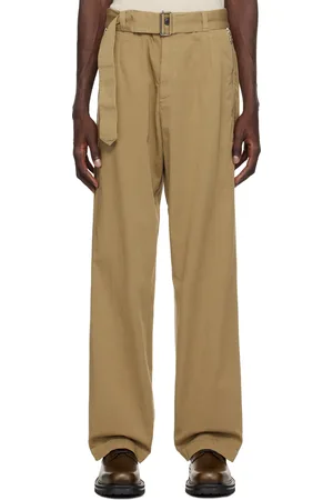 DRIES VAN NOTEN Pantalon droit beige à ceinture